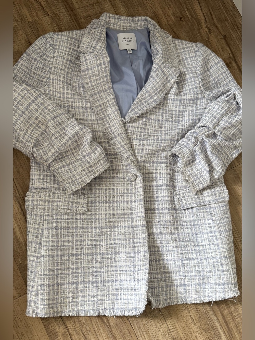 Maison d'Amélie Light Gray Tweed Single-Button Blazer